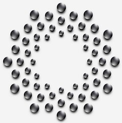 Black beads circle pattern on black background isolated. Abstract graphic 3d illustration.