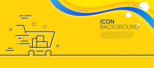 Naklejka na ściany i meble Shopping cart line icon. Abstract yellow background. Express order sign. Fast buying symbol. Minimal shopping cart line icon. Wave banner concept. Vector