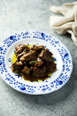 Homemade beef ragout with chives