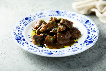 Homemade beef ragout with chives