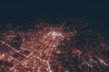 Turin aerial view at night. Top view on modern city with street lights