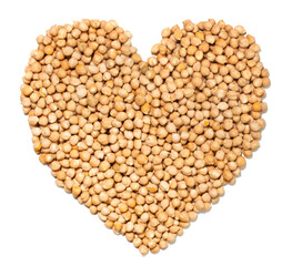 chickpeas heart shape white isolated background top view