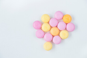 Sweet colorful confectionery, candy on the white background