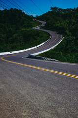 Road no.3 or three or sky road over top of the mountains with green forest in Nan province, Thailand, Asia.