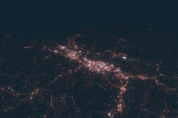 Bilbao aerial view at night. Top view on modern city with street lights