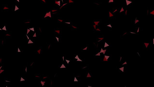 Black background with falling red triangles. Simple high definition animation with objects falling in a perfect, seamless loop.