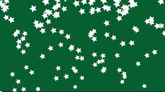 Green background with falling white stars. Simple high definition animation with objects falling in a perfect, seamless loop.