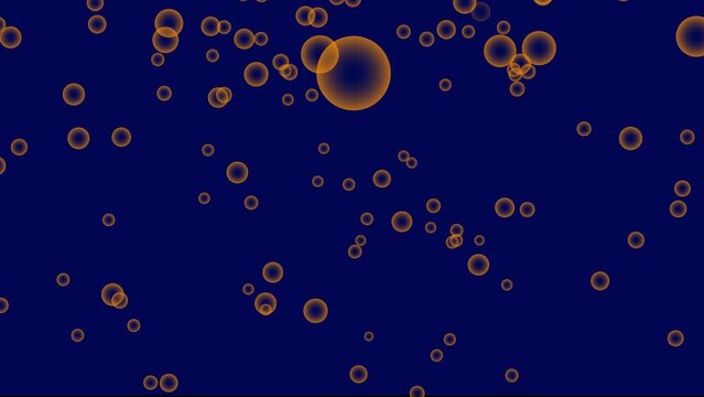 Dark blue background with falling orange bubbles. Simple high definition animation with objects falling in a perfect, seamless loop.