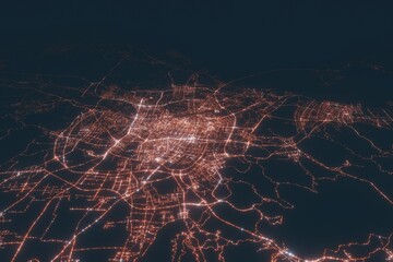 Ningbo aerial view at night. Top view on modern city with street lights