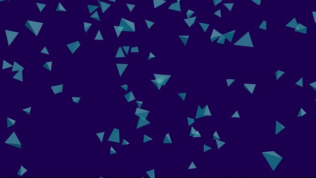 Purple background with aqua teal falling pyramids. Simple high definition animation with objects falling in a perfect, seamless loop.