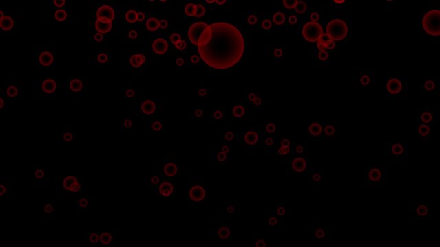 Black background with falling red bubbles. Simple high definition animation with objects falling in a perfect, seamless loop.
