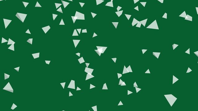 Green background with falling white pyramids. Simple high definition animation with objects falling in a perfect, seamless loop.