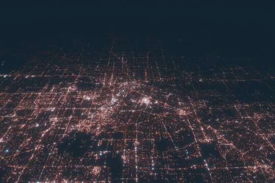 Houston aerial view at night. Top view on modern city with street lights