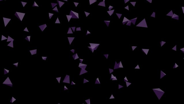 Black background with falling purple pyramids. Simple high definition animation with objects falling in a perfect, seamless loop.