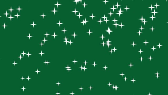 Green background with falling white star like crosses. Simple high definition animation with objects falling in a perfect, seamless loop.