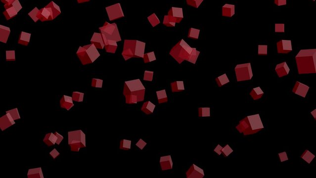 Black background with falling red cubes. Simple high definition animation with objects falling in a perfect, seamless loop.