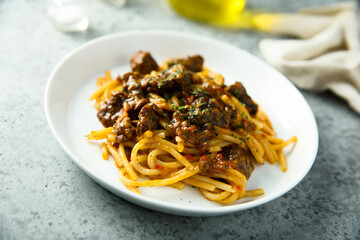 Homemade pasta with beef ragout