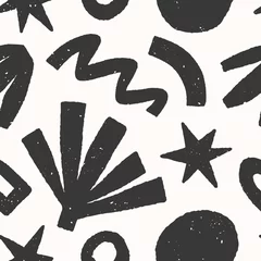 Stickers pour porte Formes géométriques Modèle sans couture noir et blanc avec des formes, des lignes, des griffonnages et des éléments organiques dessinés à la main.