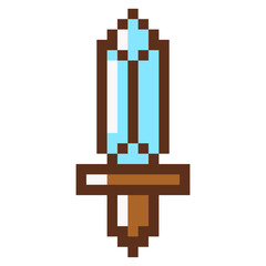 Pixel art sword vector icon isolated on white background.