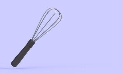 3d render of a metal steel whisk for beating eggs. Kitchen utensils