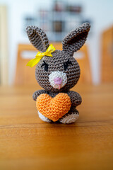Amigurumi Easterbunnys with Hearts in different Colours. Selfmade Handmade Bavaria Germany