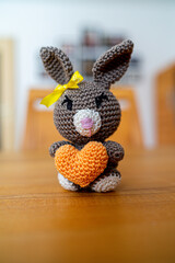 Amigurumi Easterbunnys with Hearts in different Colours. Selfmade Handmade Bavaria Germany