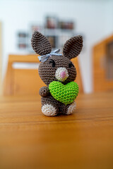 Amigurumi Easterbunnys with Hearts in different Colours. Selfmade Handmade Bavaria Germany
