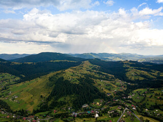 Fototapeta premium High flight in the mountains of the Ukrainian Carpathians. Aerial drone view.