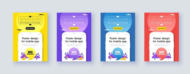 Poster frame with phone interface. No smoking tag. Stop smoke sign. Smoking ban symbol. Cellphone offer with quote bubble. No smoking message. Vector