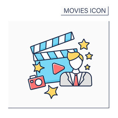 Movie star color icon. Celebrity. Actor famous for playing leading roles in films. Super star. Movie concept. Isolated vector illustration