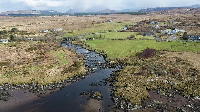 Aerial view of the mouth of the Owenea river by Ardara in County Donegal - Ireland