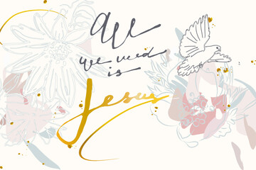 Fototapeta na wymiar Jesus Christ- Hand written Vector Calligraphy lettering text . Christian design,poster, web background.