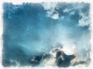 The clouds and sky watercolor style illustration impressionist painting.