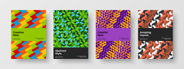 Clean leaflet design vector concept bundle. Abstract geometric pattern corporate brochure layout set.