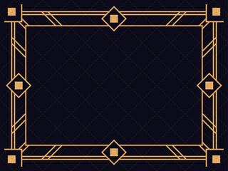 Art deco frame. Vintage linear border. Design a template for invitations, leaflets and greeting cards. Geometric golden frame. The style of the 1920s - 1930s. Vector illustration