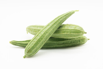 group of Angled luffa selected over on white background, vegetable concept