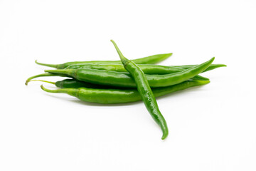 Green hot chili peppers isolated on white background