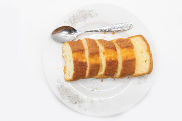 slices of pound cake isolated on white background.