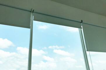 curtain on the window with blue sky