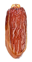 Single dried date fruit isolated on a white background. Golden date fruit.