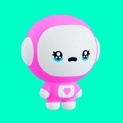 Funny little kawaii character. Cartoon astronaut Girl 3d render illustration on blue backdrop