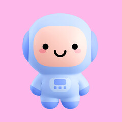 Funny little kawaii emoji character. Cartoon astronaut boy 3d render illustration on pink backdrop