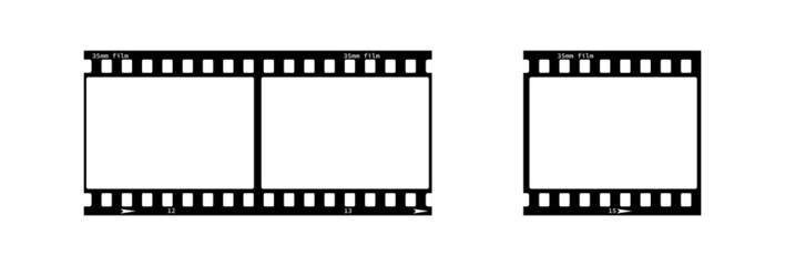 Film strip vector design on white background. Black film reel symbol to use in photography, television, cinema, photo frame.
