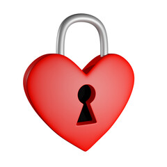 3D padlock in the form of heart isolated on white background. 3d render