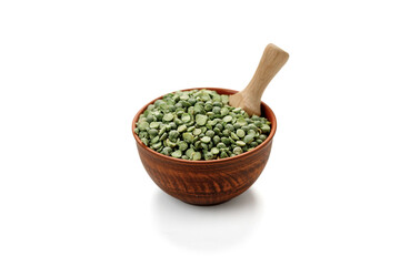 Green pea groats isolated on a white background. High quality photo