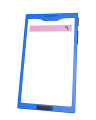 3d smartphone with white screen and search icon isolated on a white background. 3d rendering