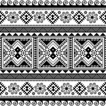 Ukrainian Easter eggs - Hutsul Pisanky vector seamless pattern, black and white Slavic folk art with triangles, waves and geometric shapes
