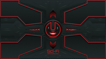 Red sci-fi futuristic background with circle offline 3d realistic logo - obrazy, fototapety, plakaty
