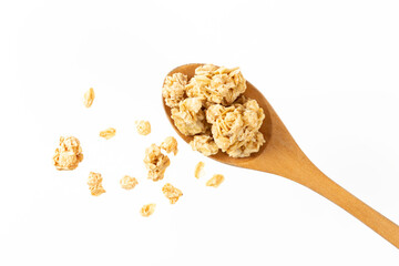 granola pieces on a white background