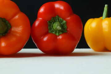 a group of bright colored peppers, bell peppers, paprika collection